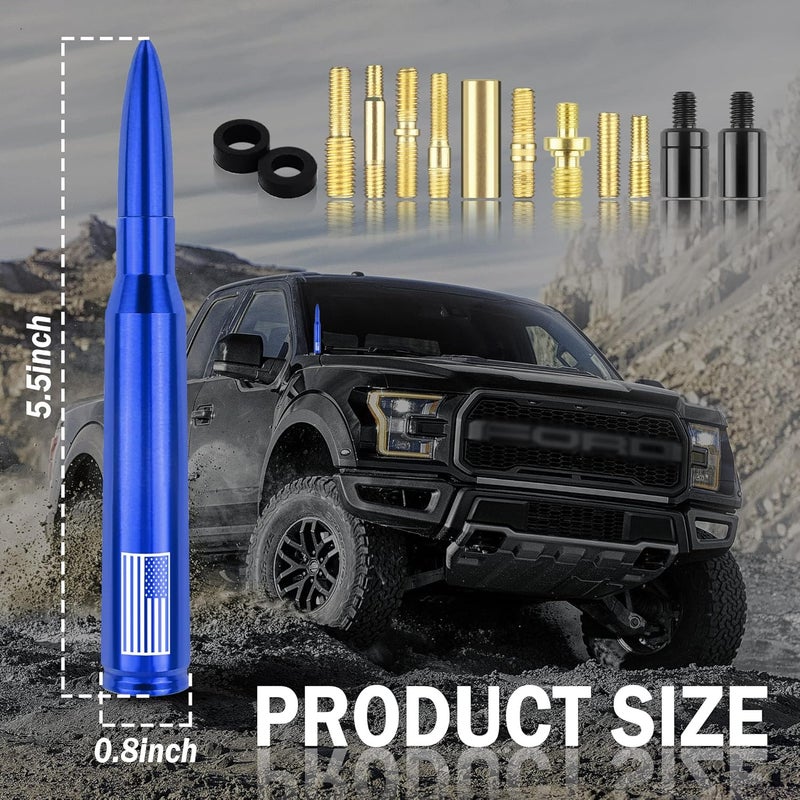 Junecarp New Upgrade American Flag Car Bullet Antenna,Truck Exterior Accessories Antenna Toppers Compatible with GMC,Chevy Silverado,Dodge,Ford,Jeep Antenna Replacement (Premium Blue - U.S. Flag) - Image 2